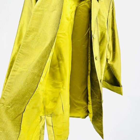 Vintage 90s Rafaella Chartreuse Green Silk Shantung Notch Collar Blazer - Picture 6 of 8